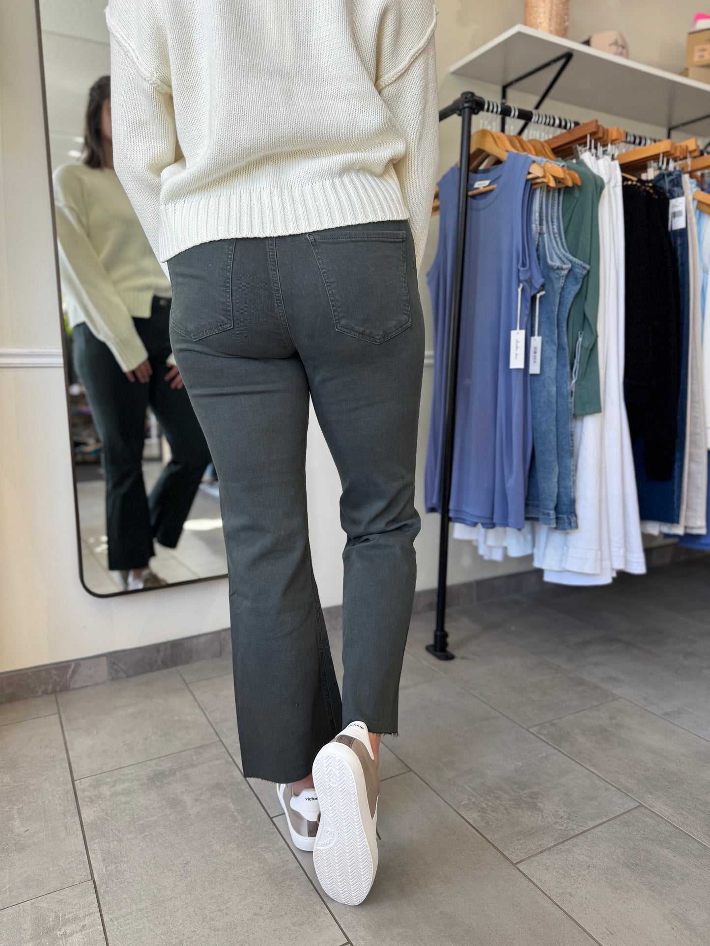 Kelsey High Rise Fab AB Ankle Flares - Pewter Green