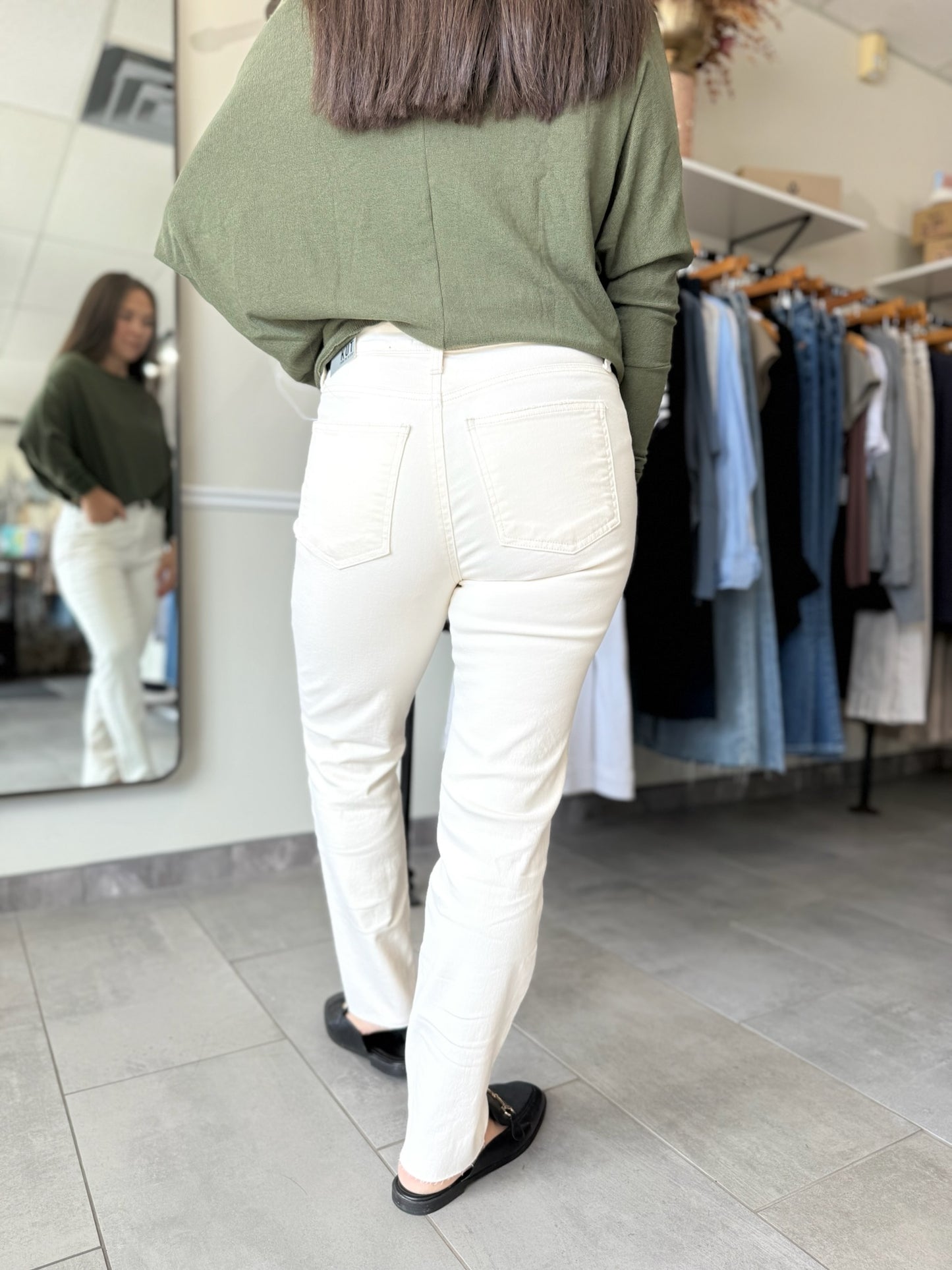 Reese High Rise Ankle Straight Jeans - Ecru