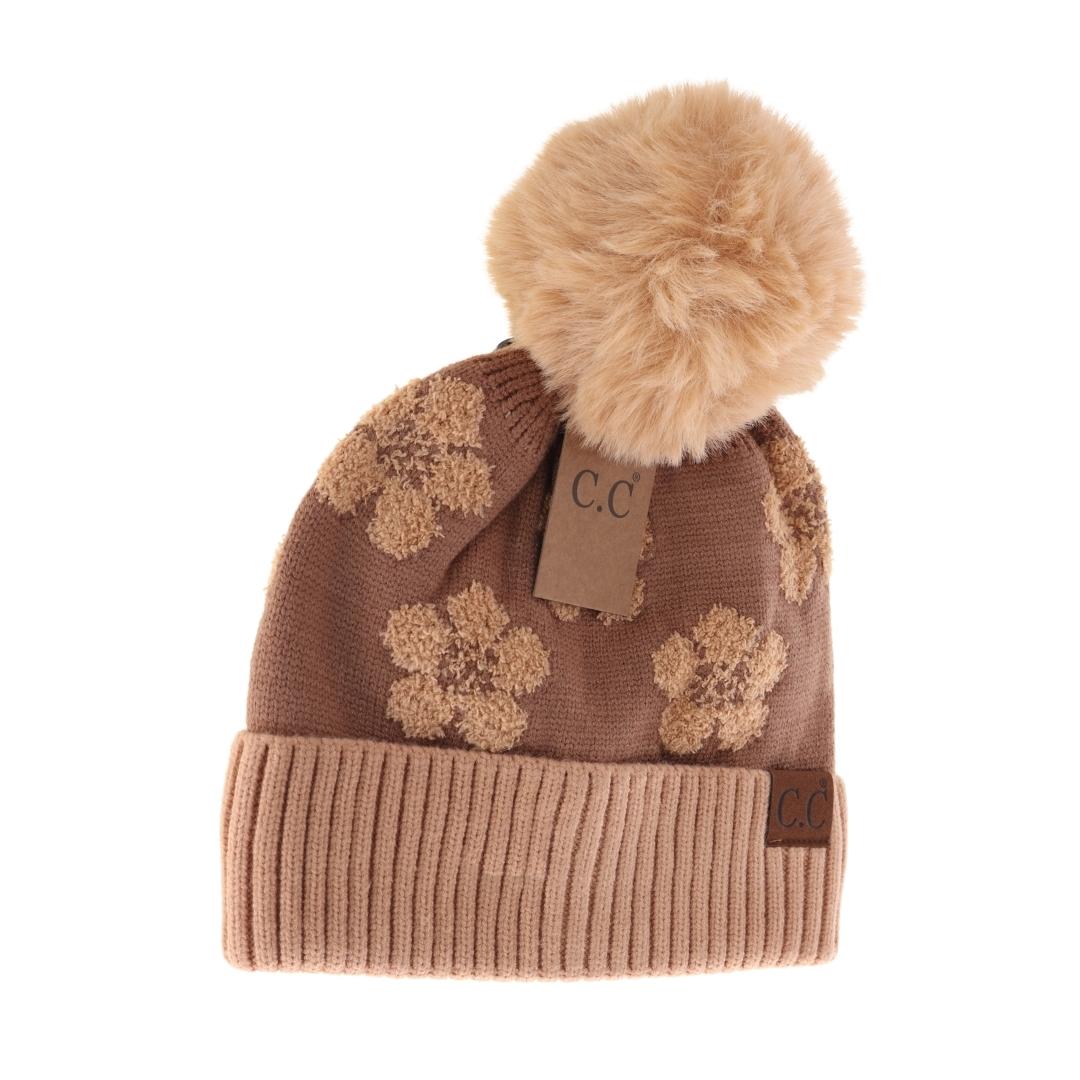 Daisy Patterned Faux Fur C.C Beanie