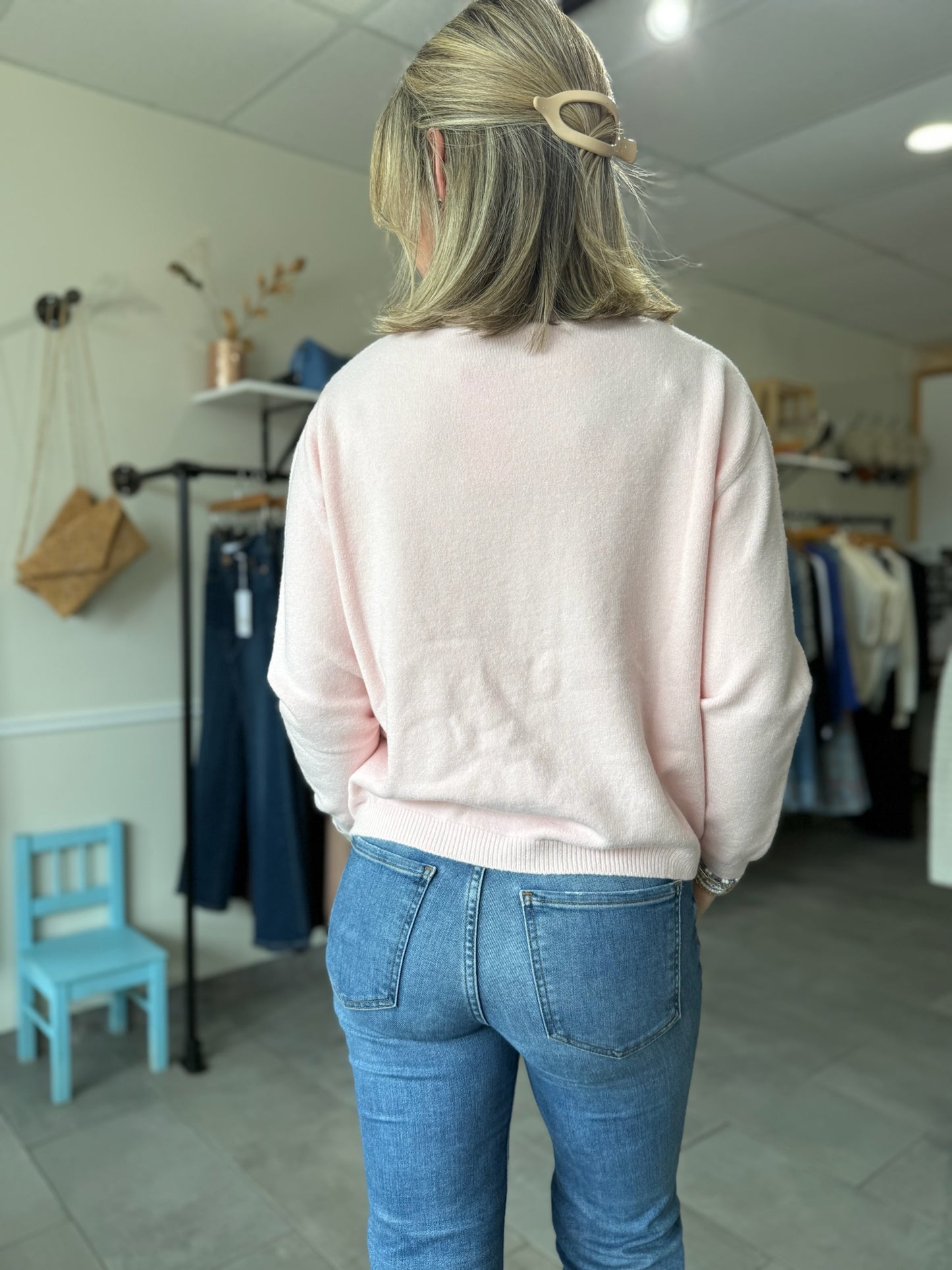 Simple Spring Crew Neck Sweater | Light Pink