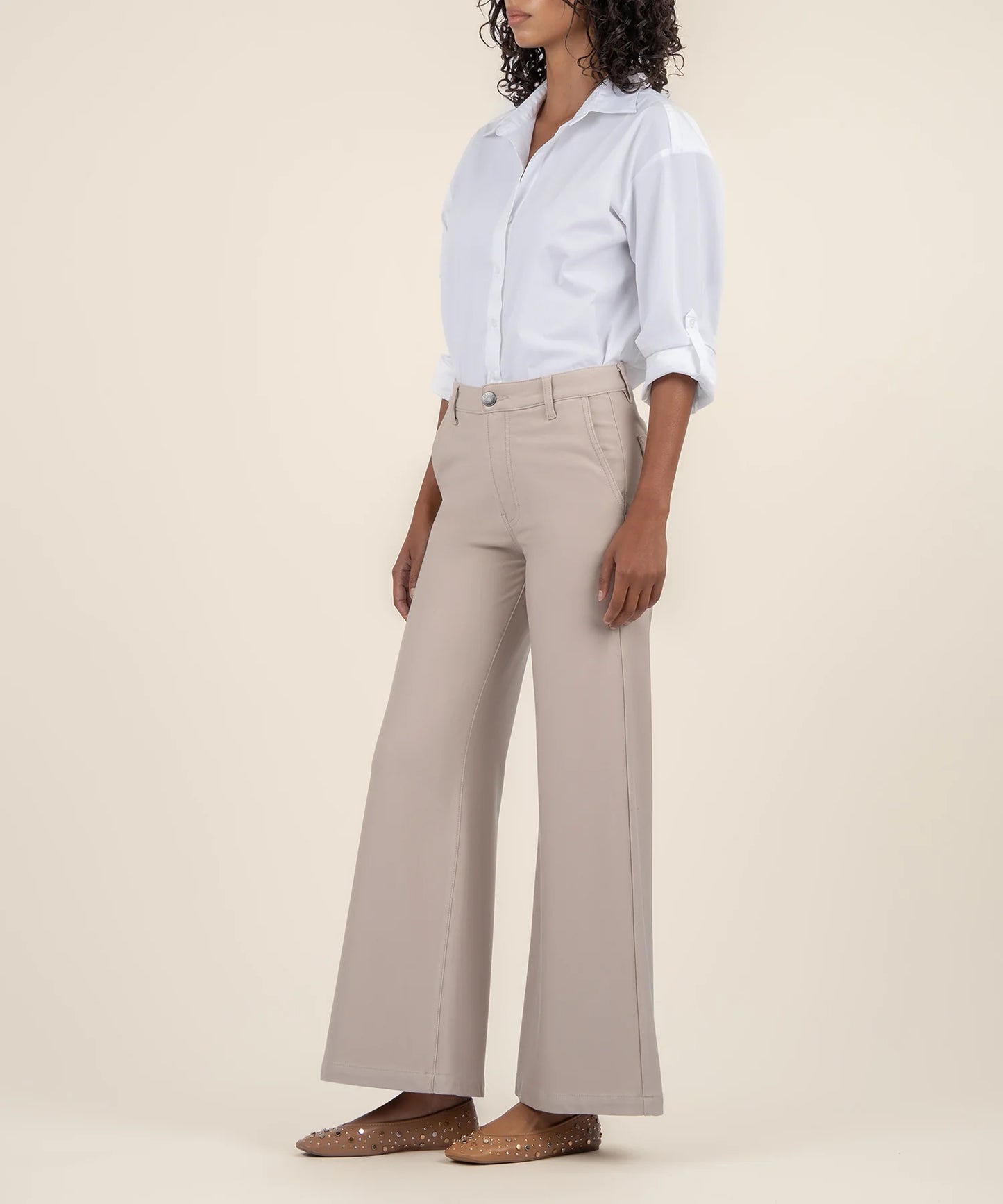 Meg High Rise Wide Leg Trouser - Stone image 1