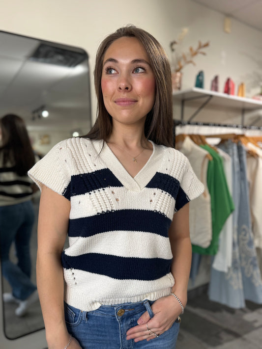 Una Sweater | Black Iris Stripe