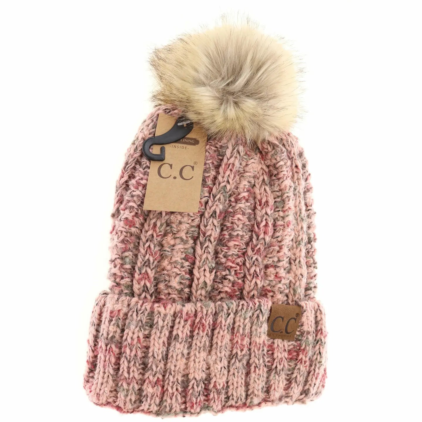 Fuzzy Lined Popcorn Confetti Fur Pom C.C. Beanie