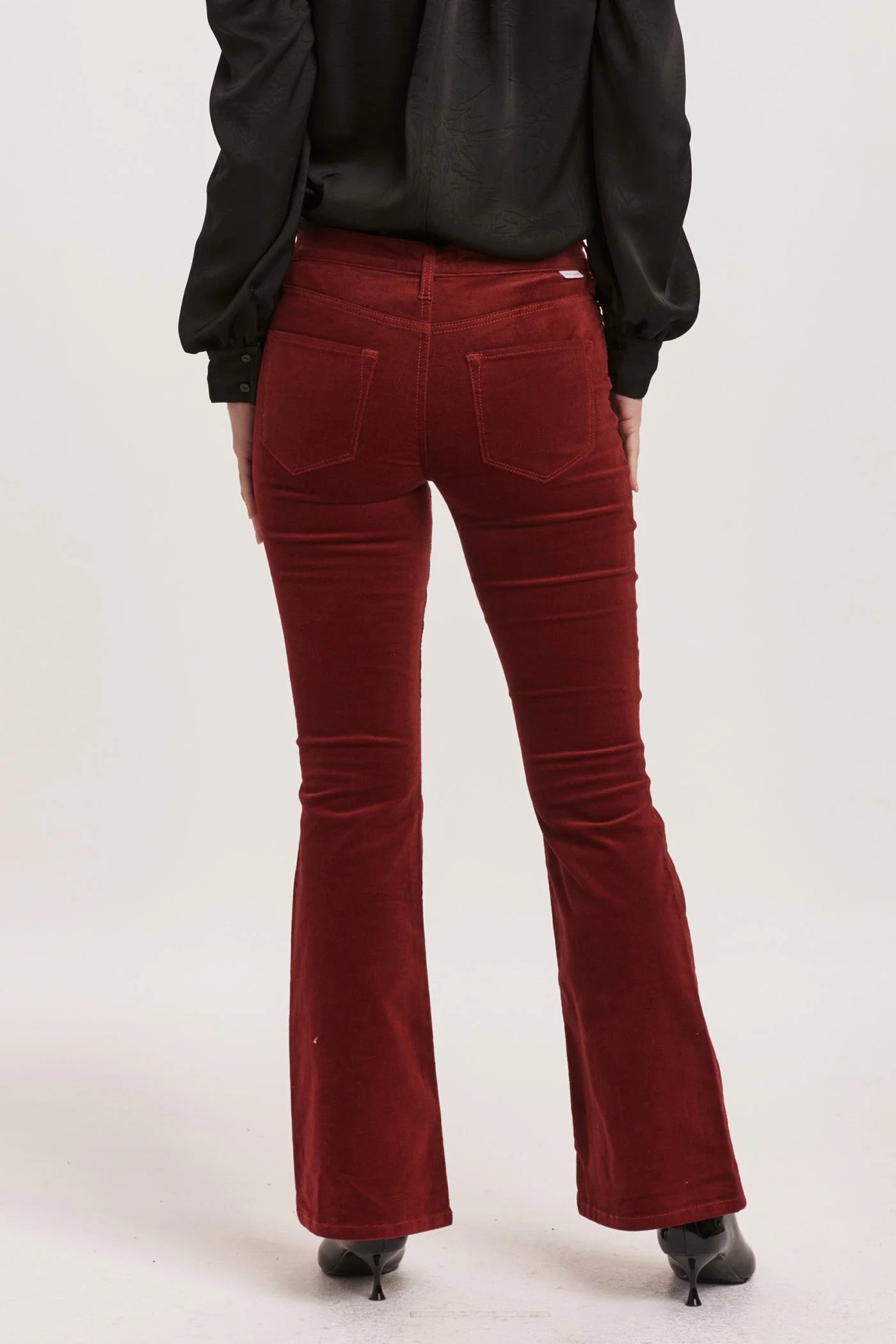 Rosa Mid Rise Full Inseam Flare Pants - Burgundy Velveteen image 2