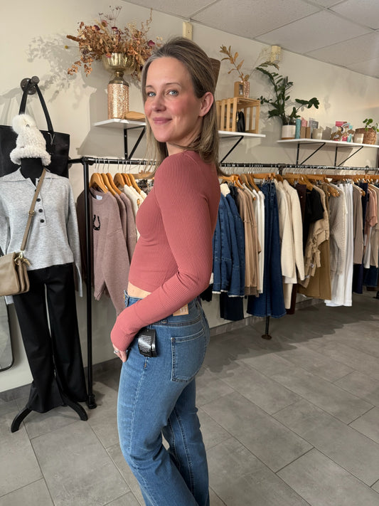 Seamless Ribbed Crop Top | Dusty Red