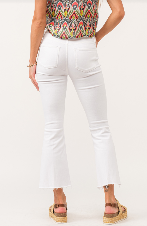 Jeanne Super High Rise Cropped Flare Jeans - Bright White image 1