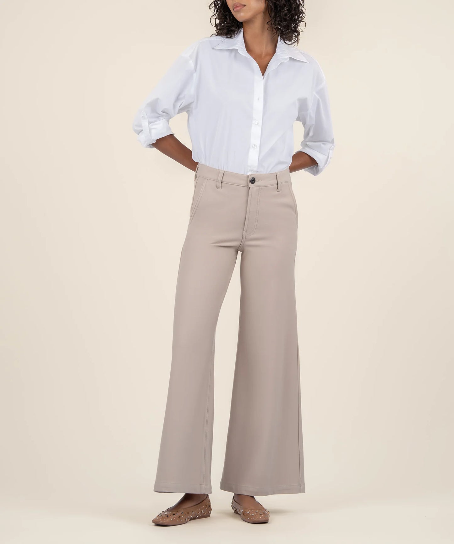 Meg High Rise Wide Leg Trouser - Stone image 0