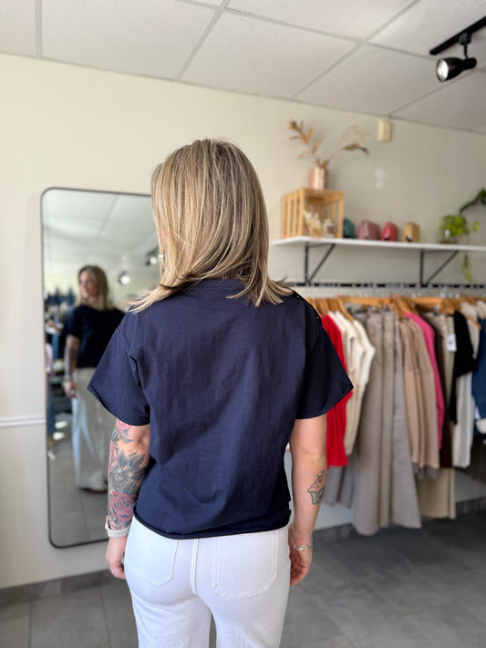 Erin Shoulder Button Tee | Navy