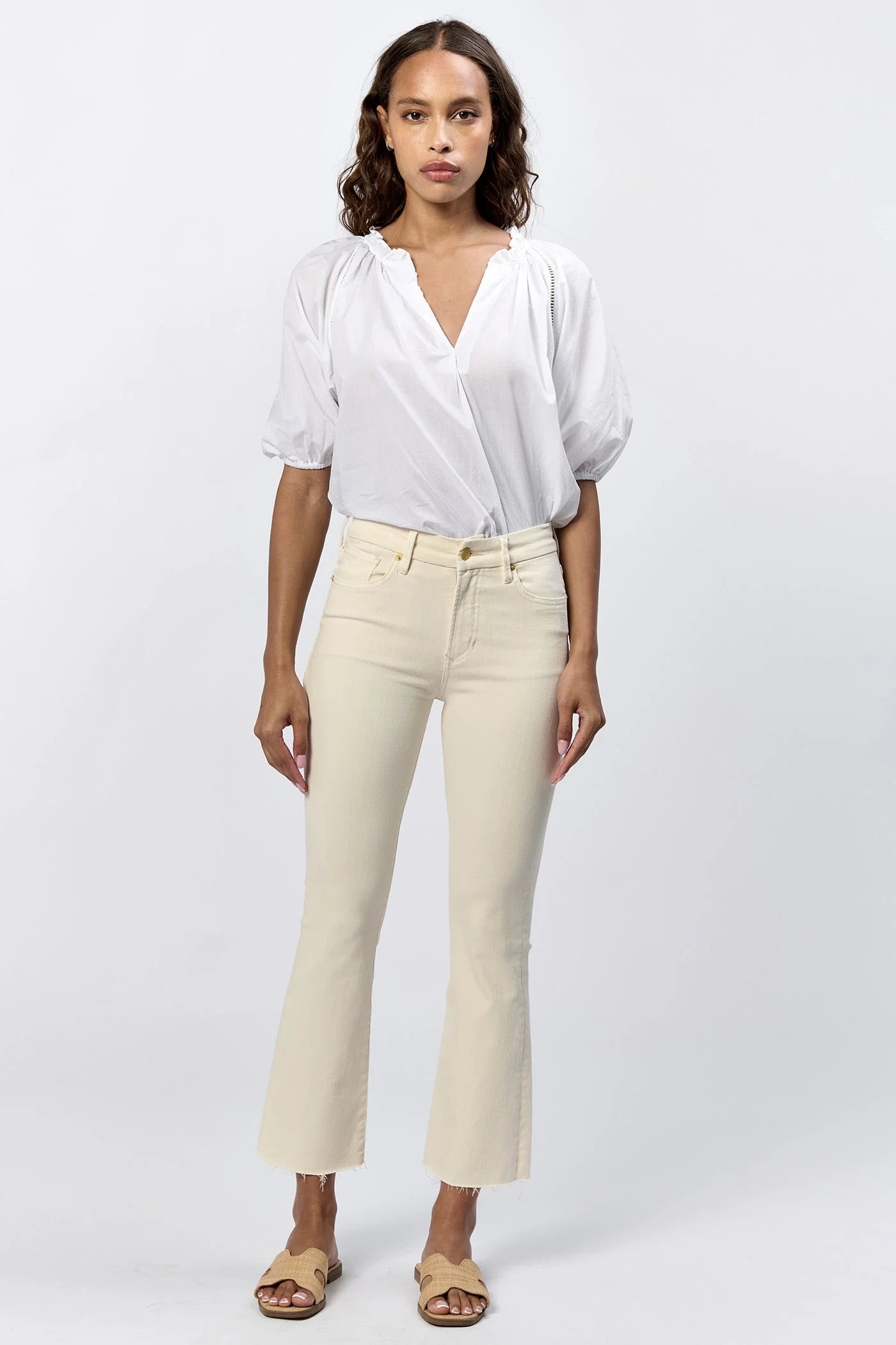 Jeanne Mid Rise Cropped Flare Jeans - Wheat image 0