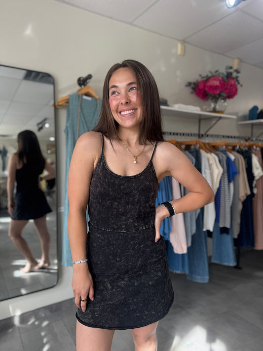 Mineral Wash Active Romper Dress | Charcoal