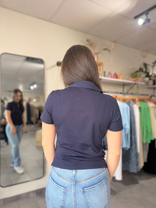 Simone Ribbed Polo | Navy