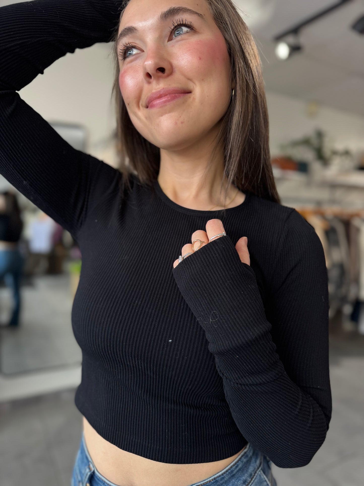 Seamless Ribbed Crop Top | Black