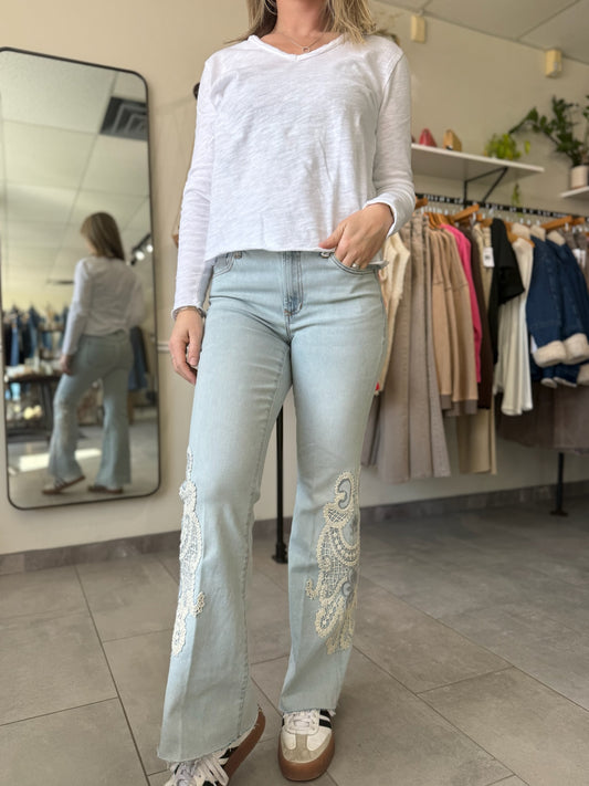 Rose Flare Leg Jeans | Denim Lace