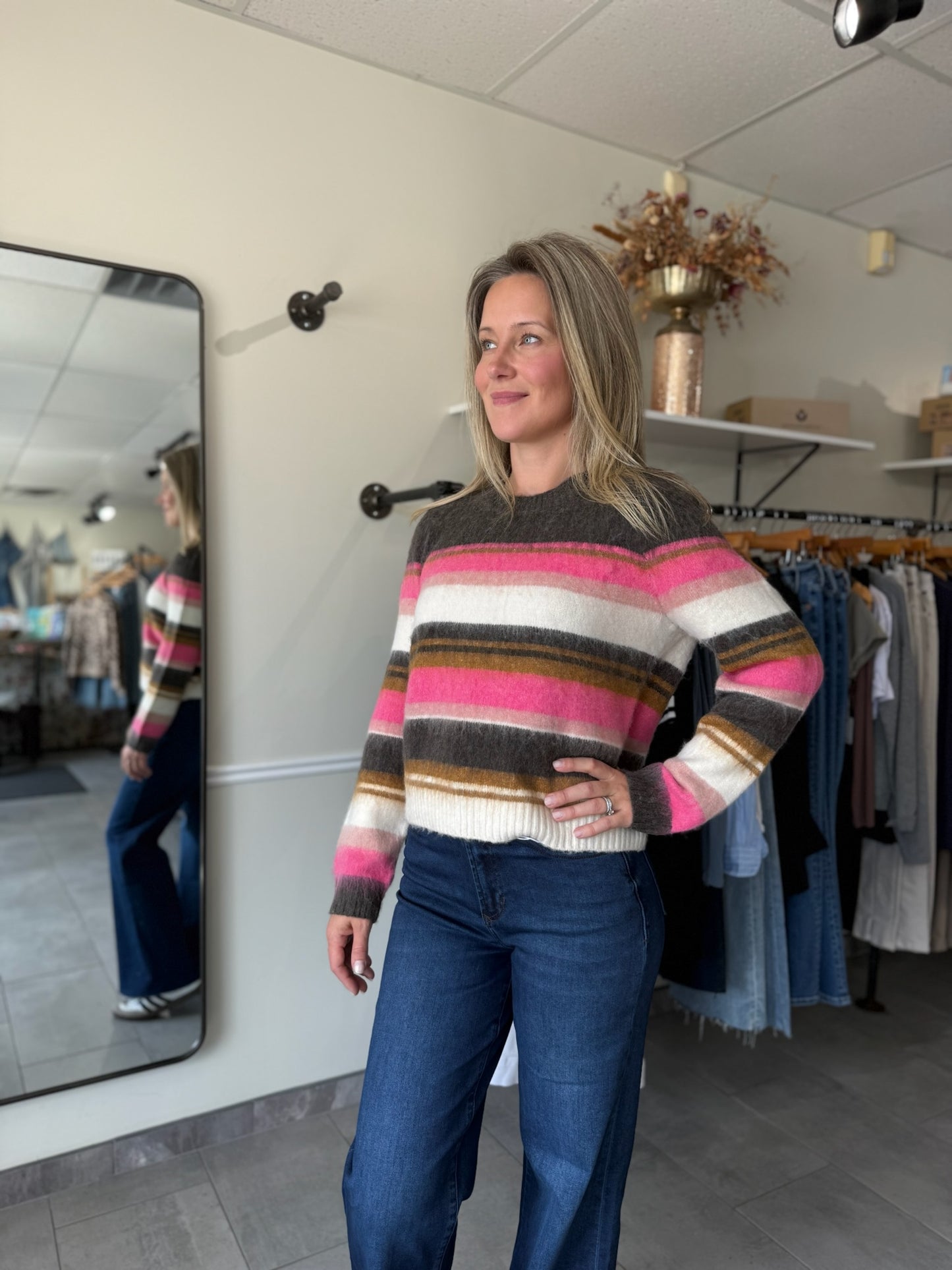 Elvira Striped Crew Sweater