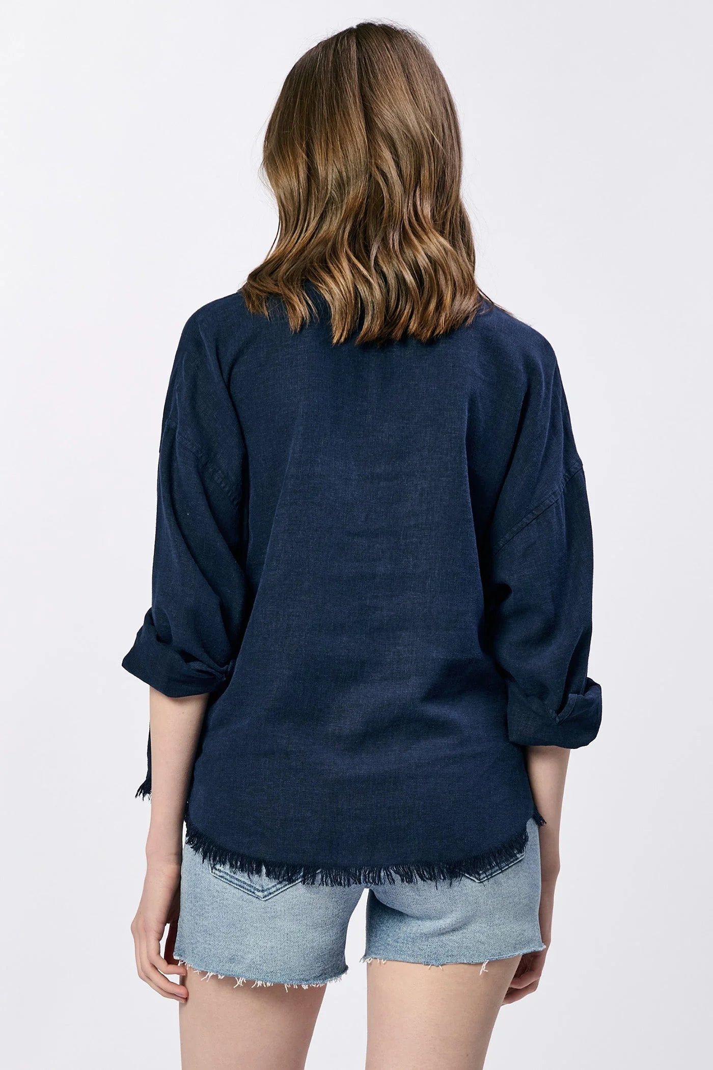 Adrianna Linen Blend Shirt - Navy