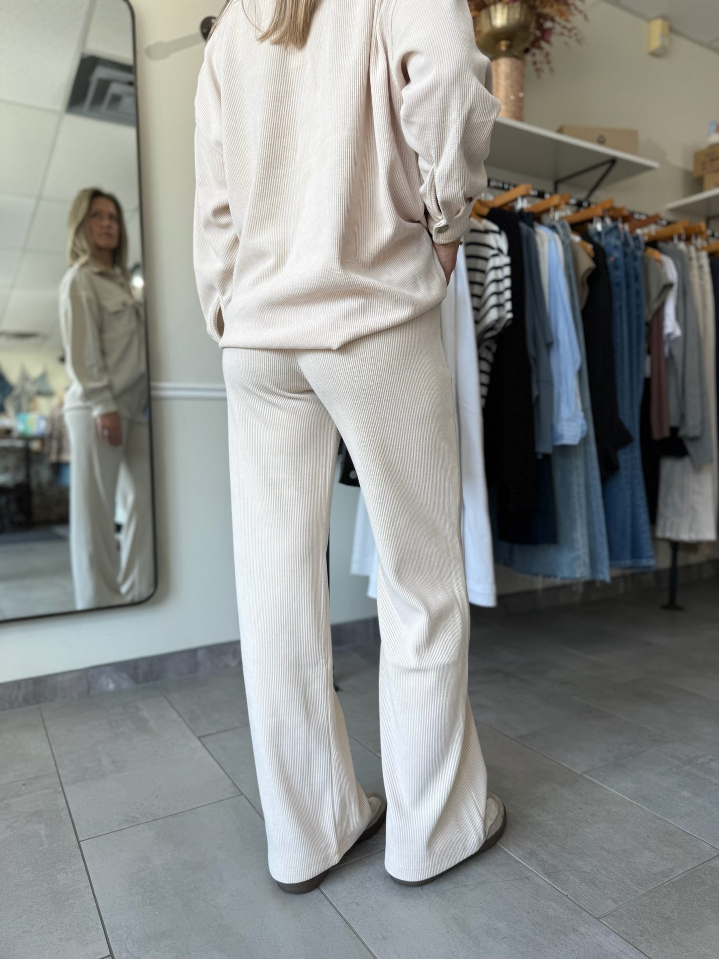 Wide Leg Corduroy Lounge Pants - Ivory