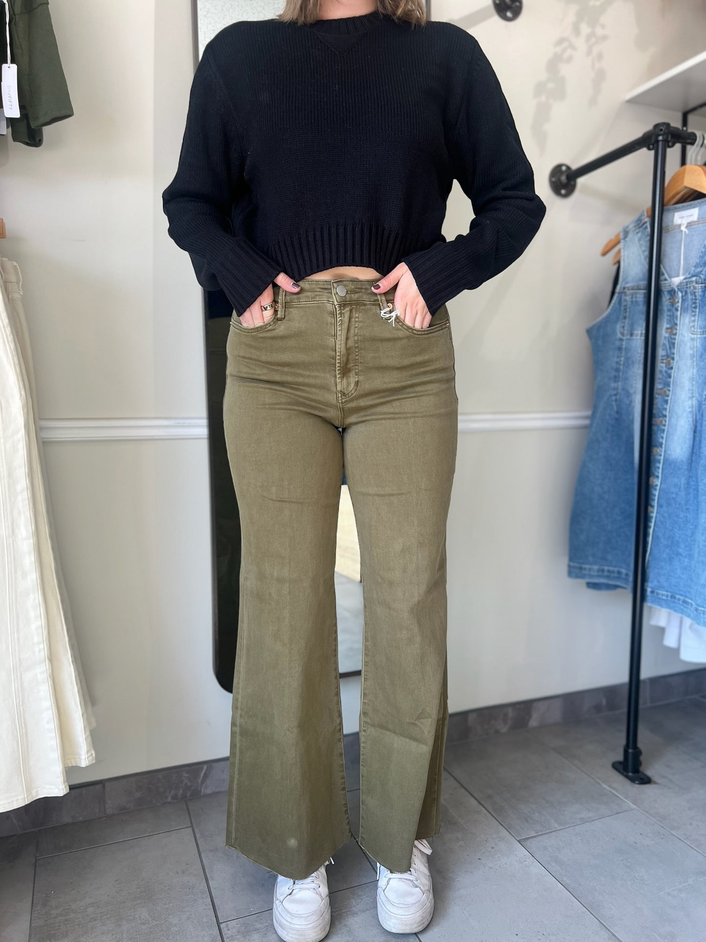 Fiona Wide Leg Jeans - Olive Branch
