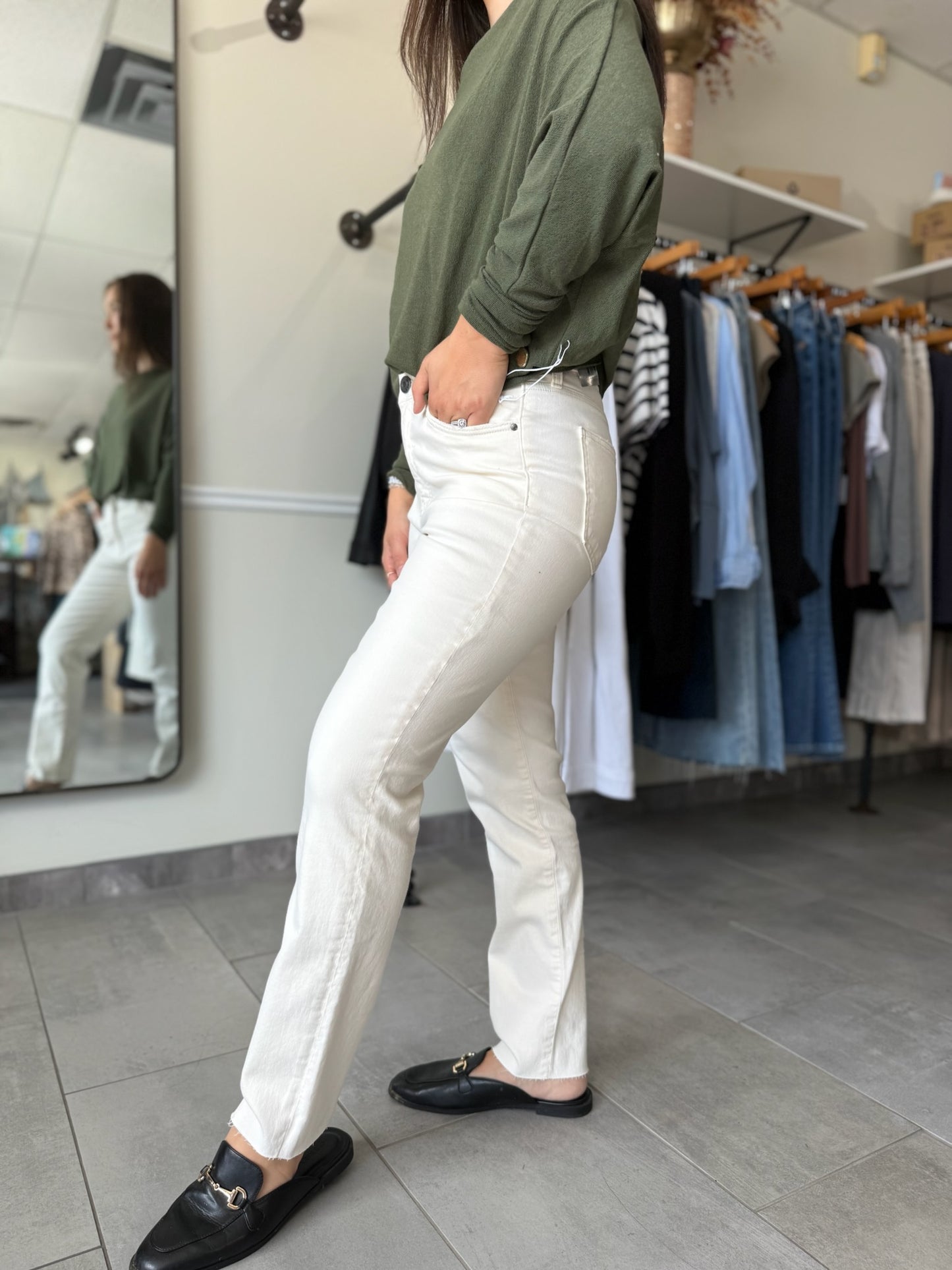 Reese High Rise Ankle Straight Jeans - Ecru