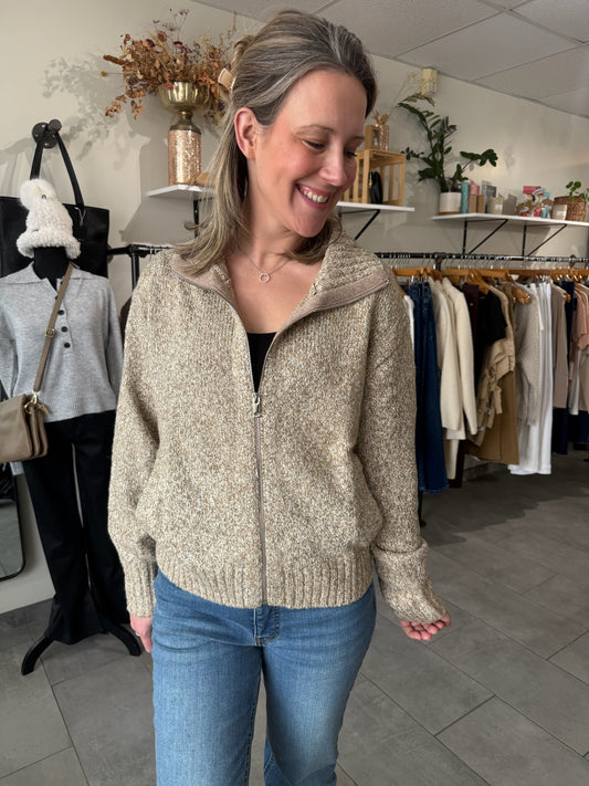 Coryn Full Zip Sweater | Stone