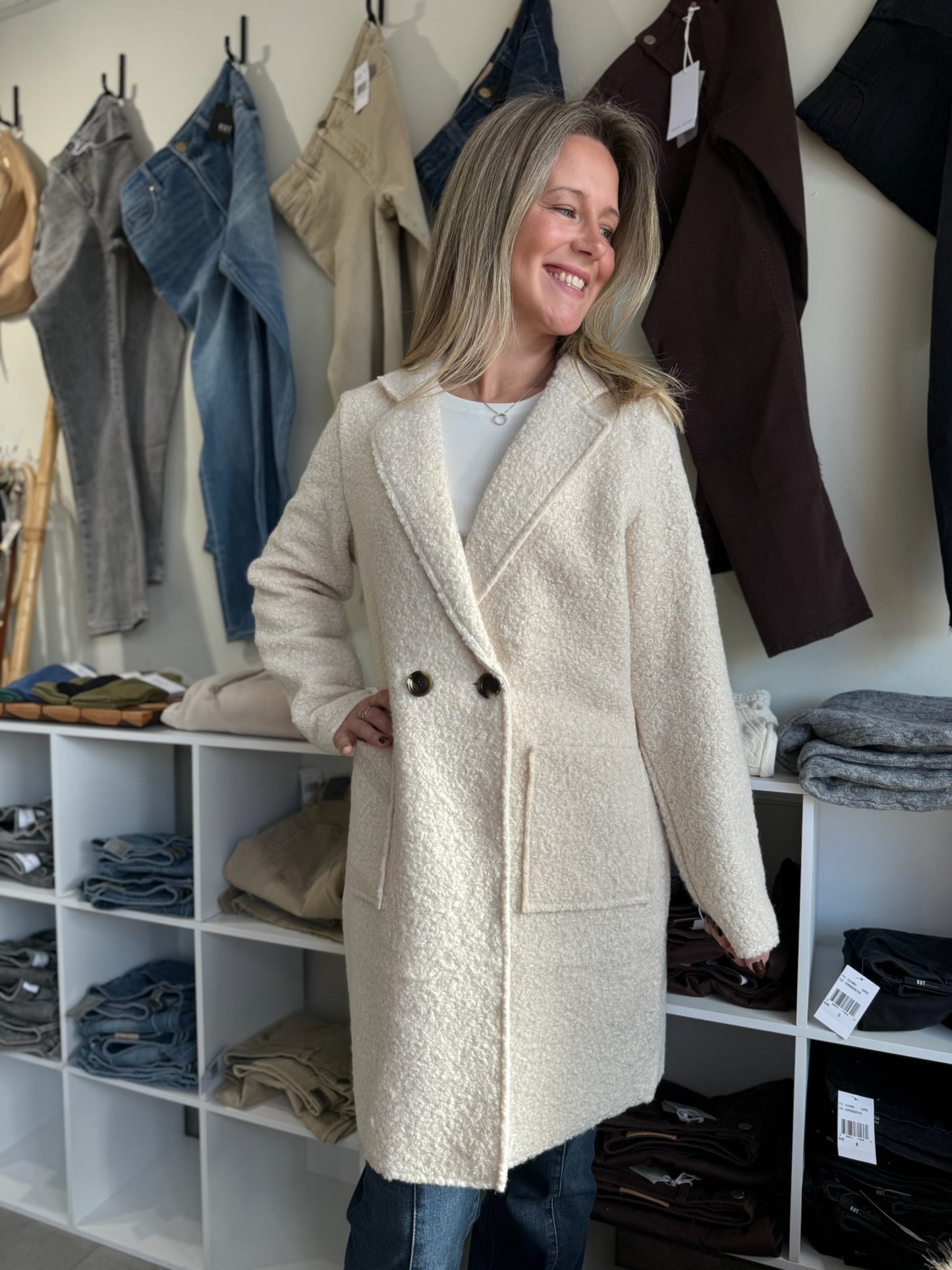 Gia Faux Shearling Long Coat – Tan