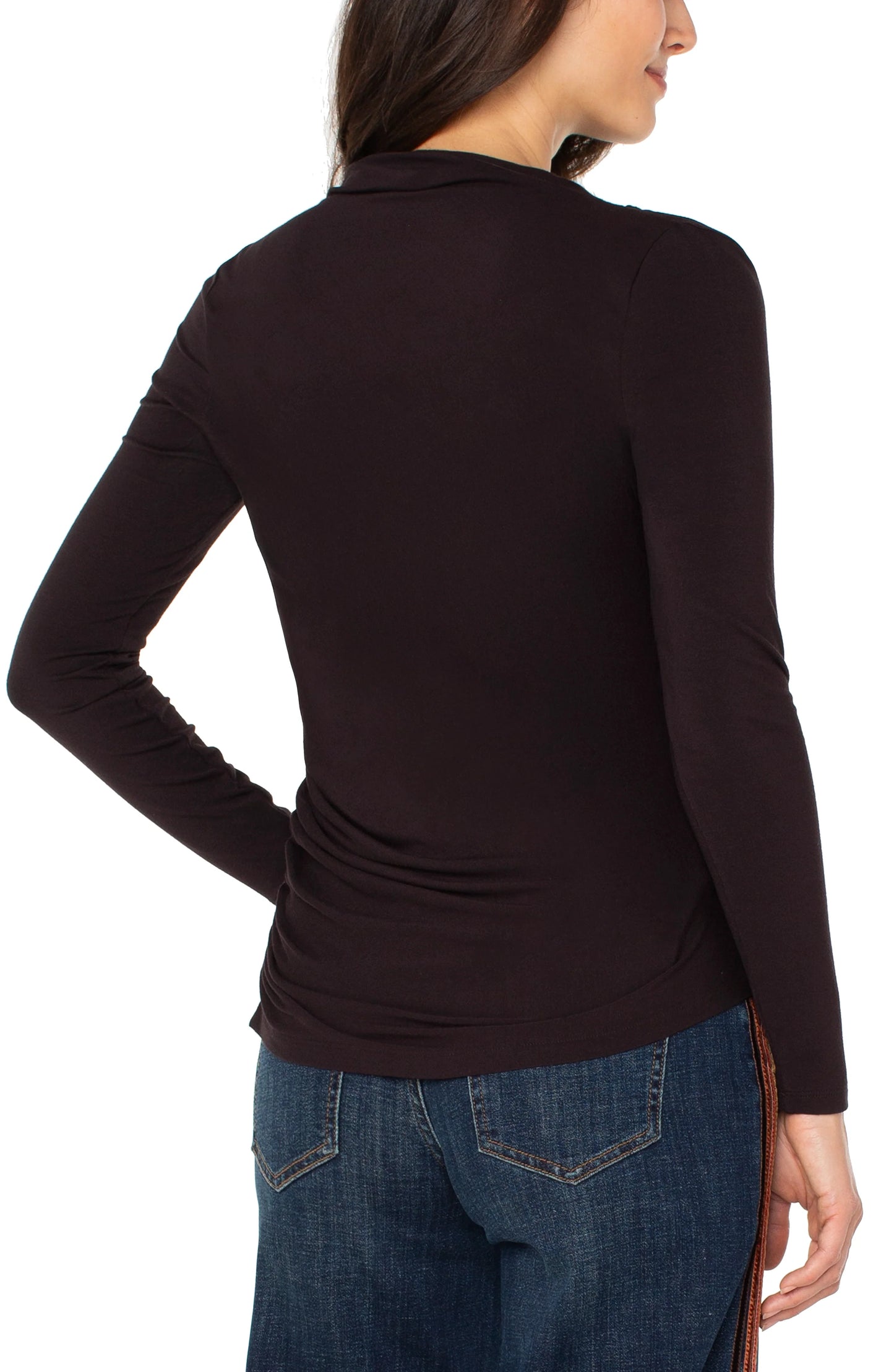 Mock Neck Knit Top With Shirring - Java