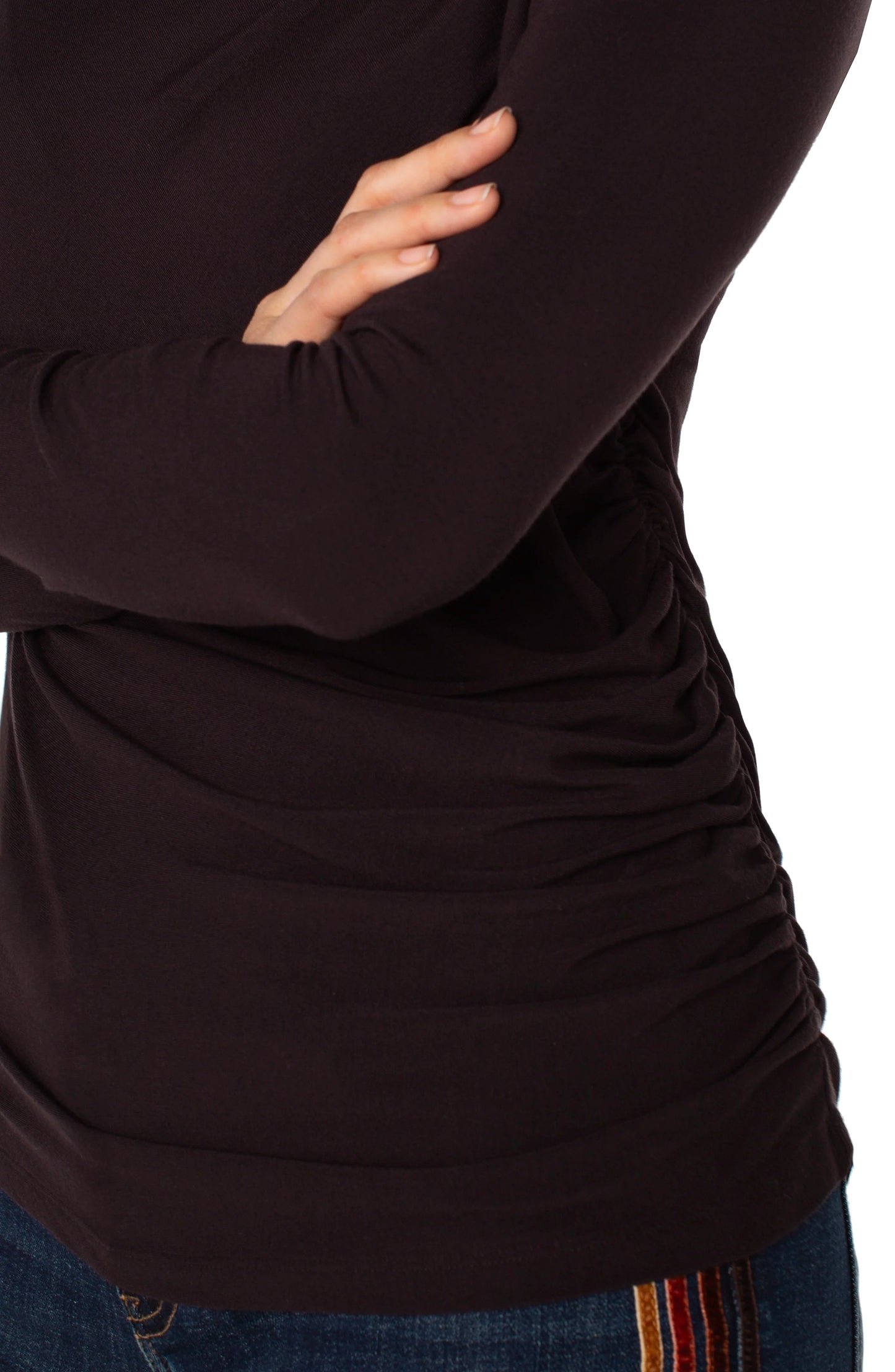 Mock Neck Knit Top With Shirring - Java