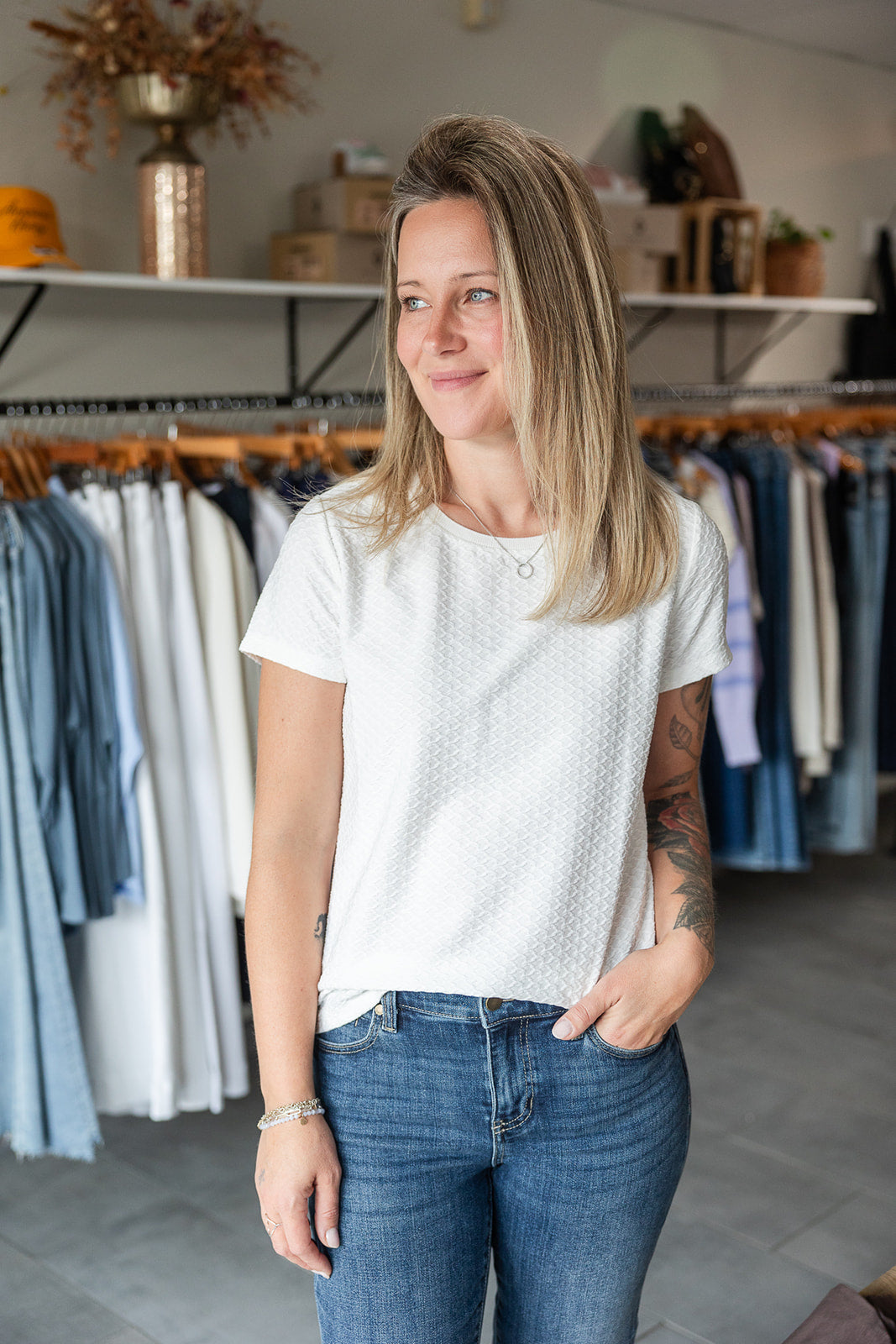 Textured Short Sleeve Crew Neck Tee