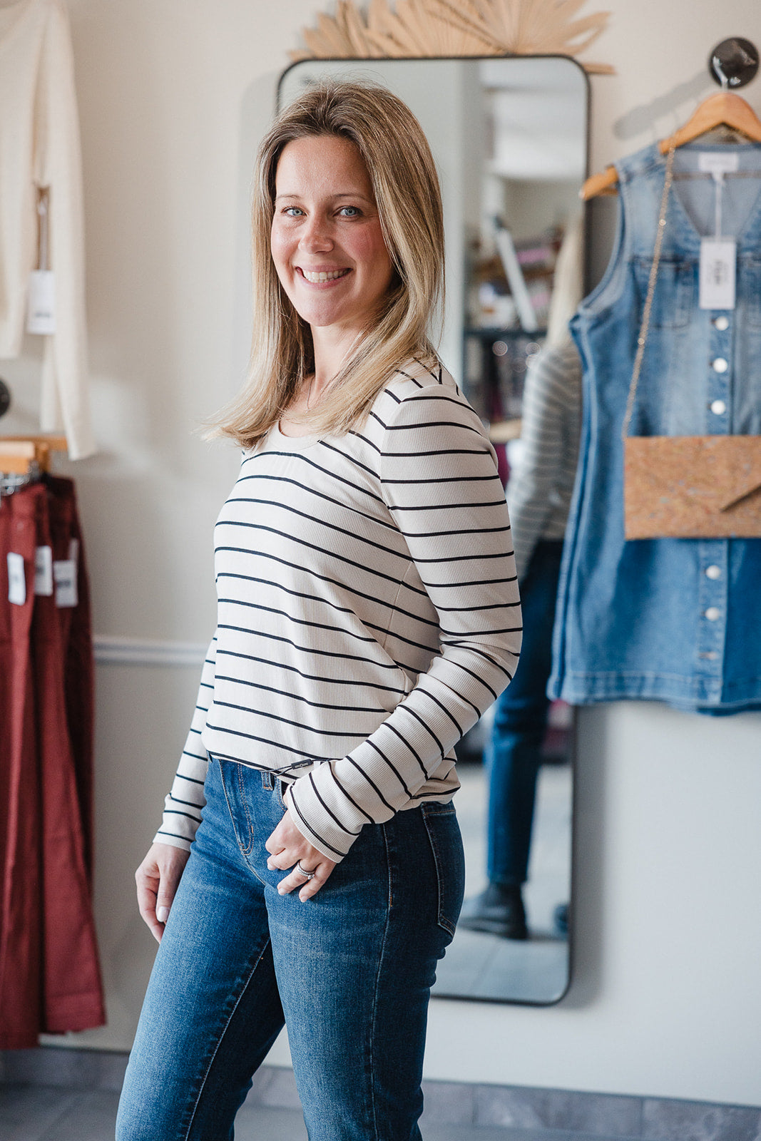 Lauren Top - Birch Black Stripe