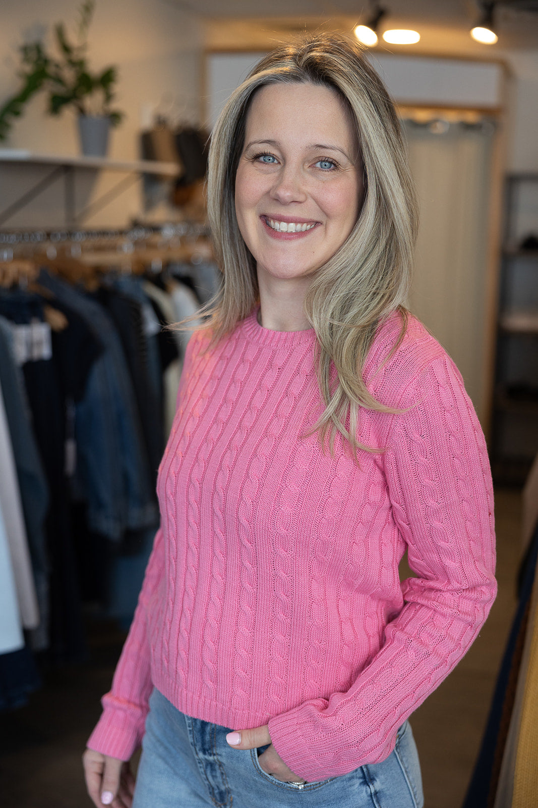 Lupe Cable Knit Sweater - Soft Cherry