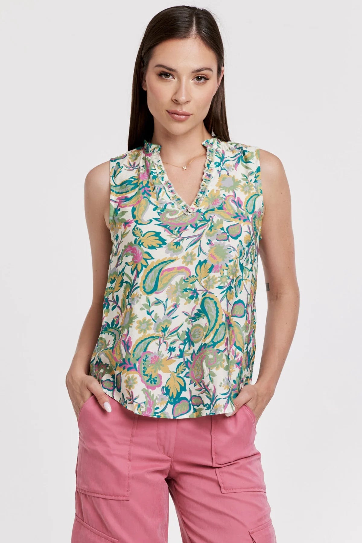 Fia Ruffle Edge V-Neck Sleeveless Top