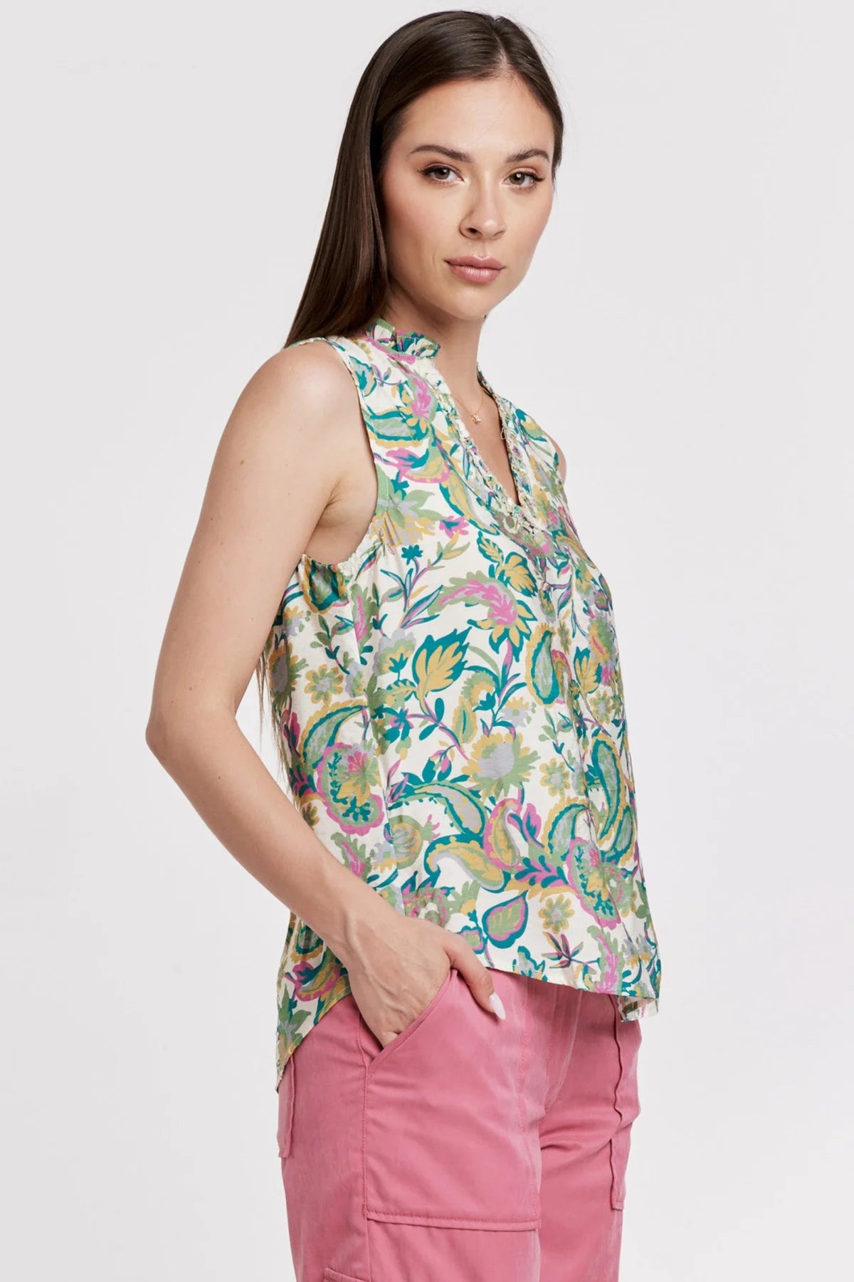 Fia Ruffle Edge V-Neck Sleeveless Top