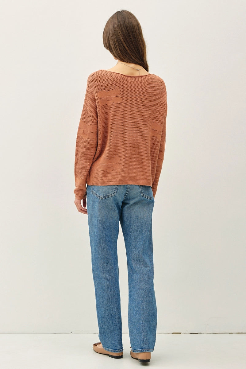 Floral Details Crochet Sweater - Terracotta