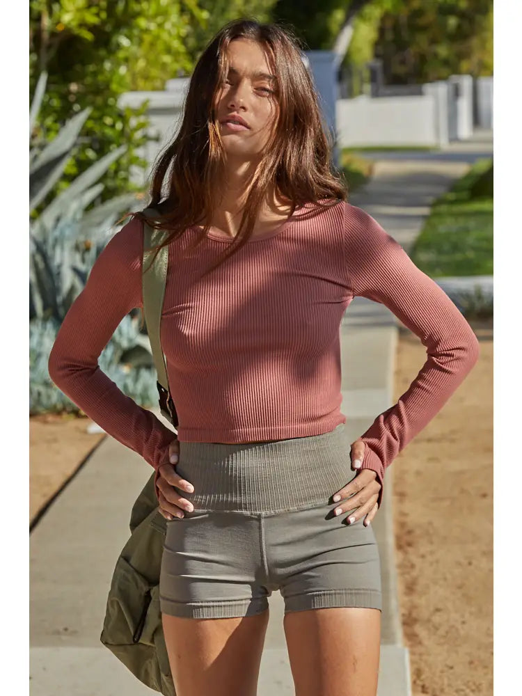 Seamless Ribbed Crop Top | Dusty Red