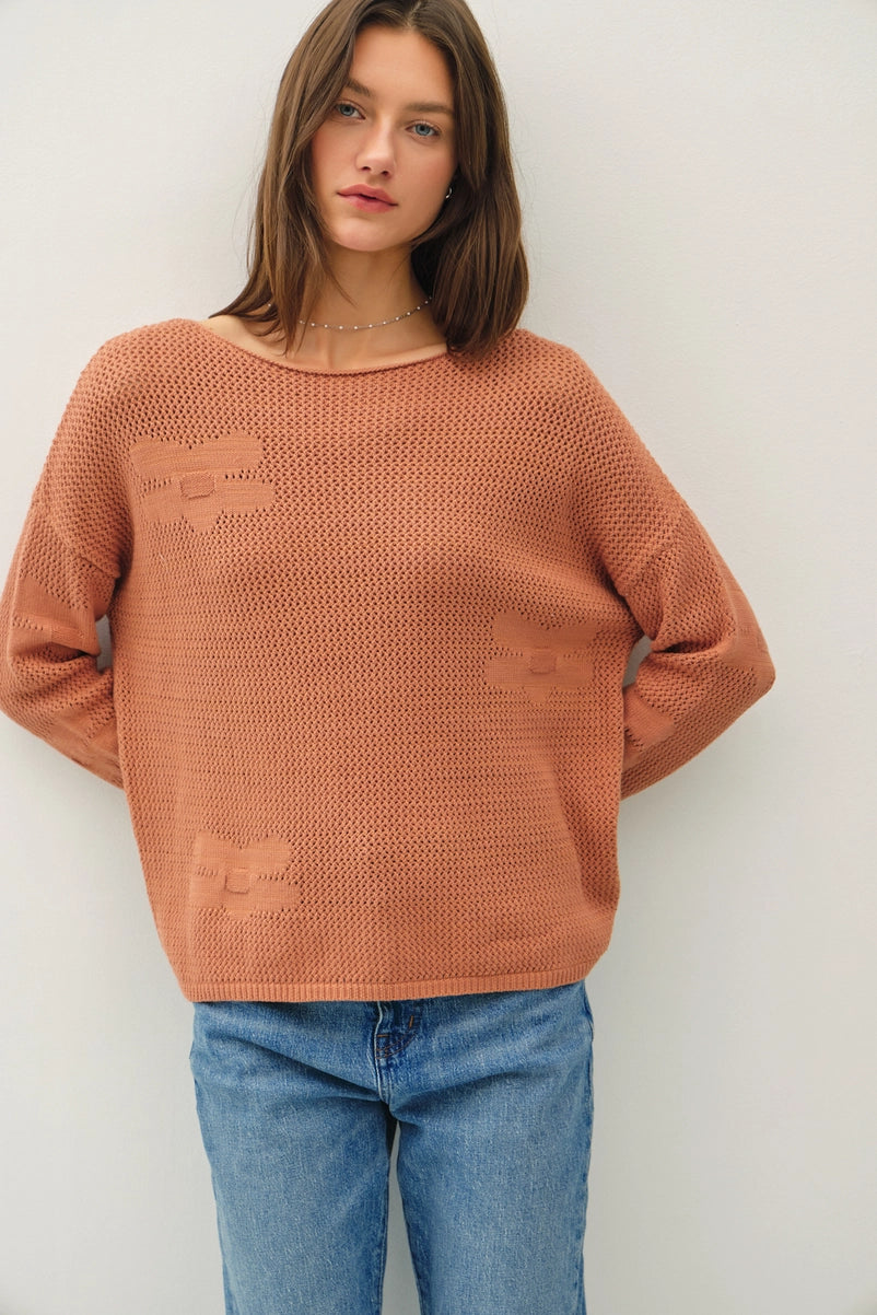 Floral Details Crochet Sweater - Terracotta