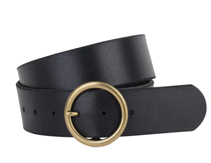 Wide Copper-Toned Ring Buckle Leather Belt image 0