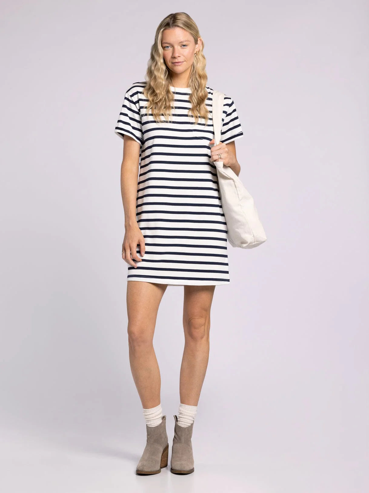 Kick Back Dress - White Navy Stripe