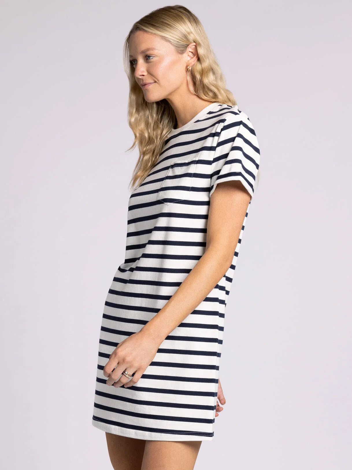 Kick Back Dress - White Navy Stripe