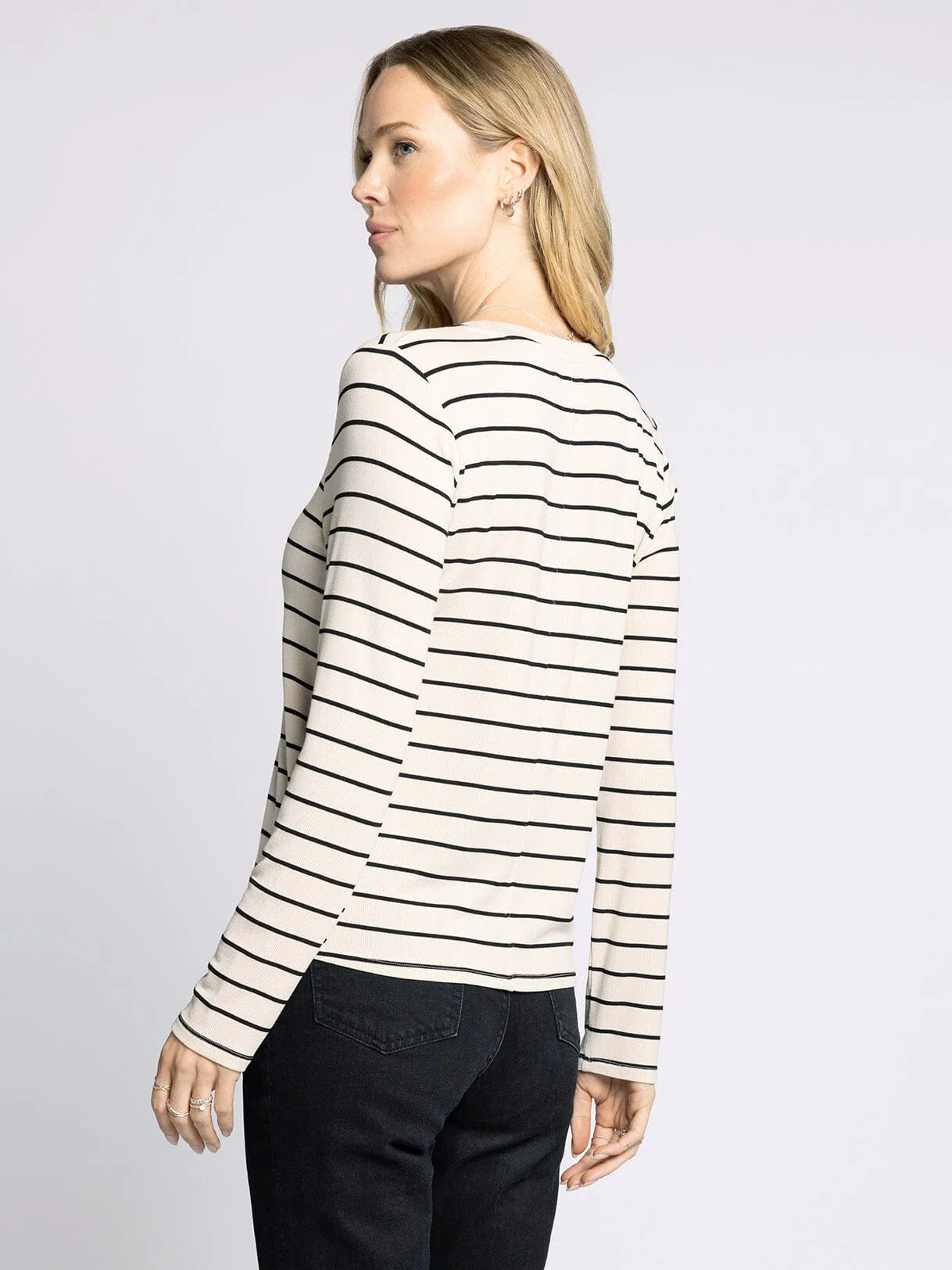 Lauren Top - Birch Black Stripe