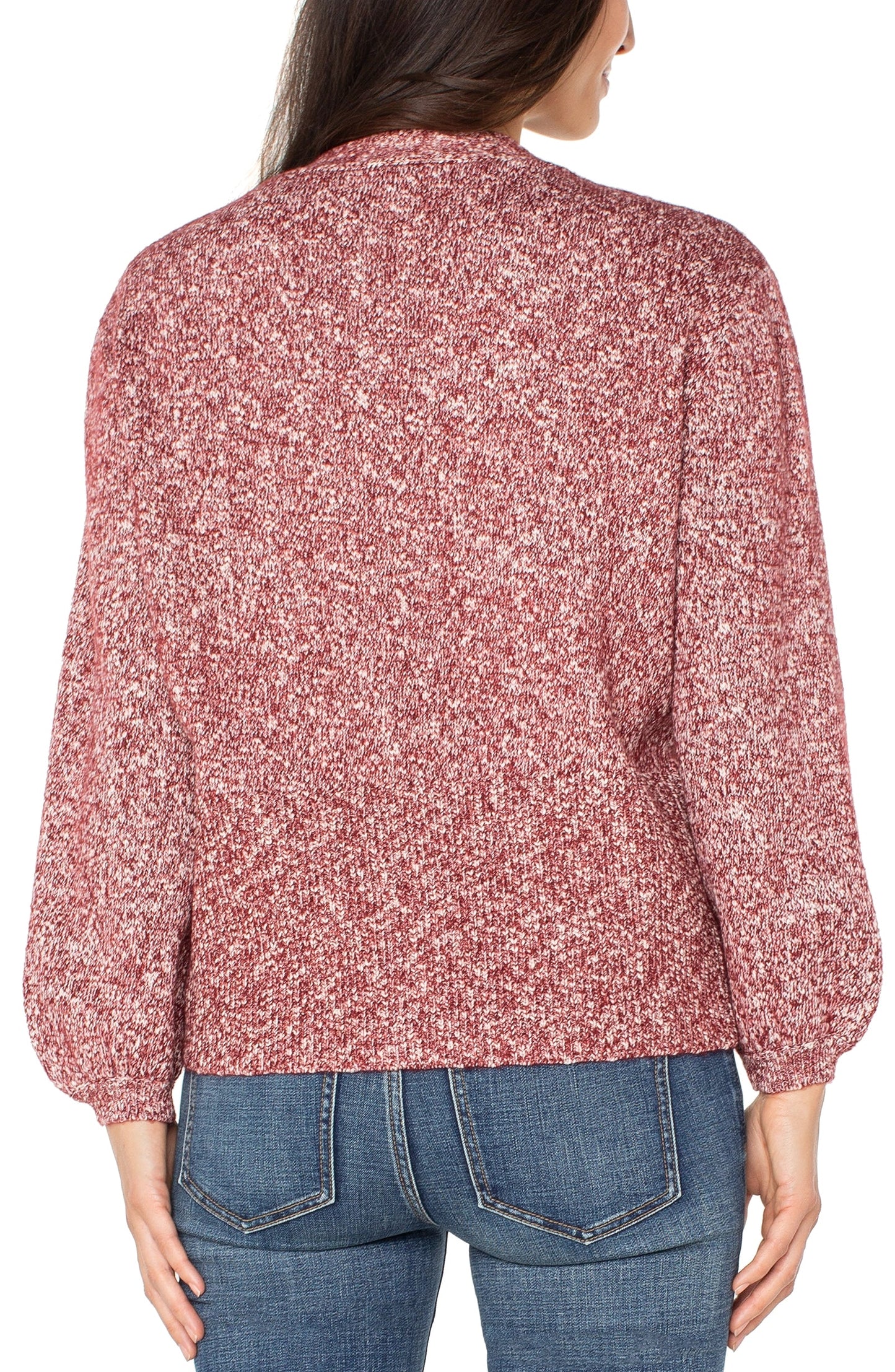 Long Sleeve Button Front Cardigan- Maroon Melange