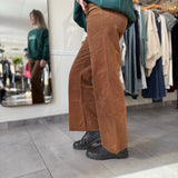 Meg High Rise Fab Ab Wide Leg Corduroy Pants - Cognac