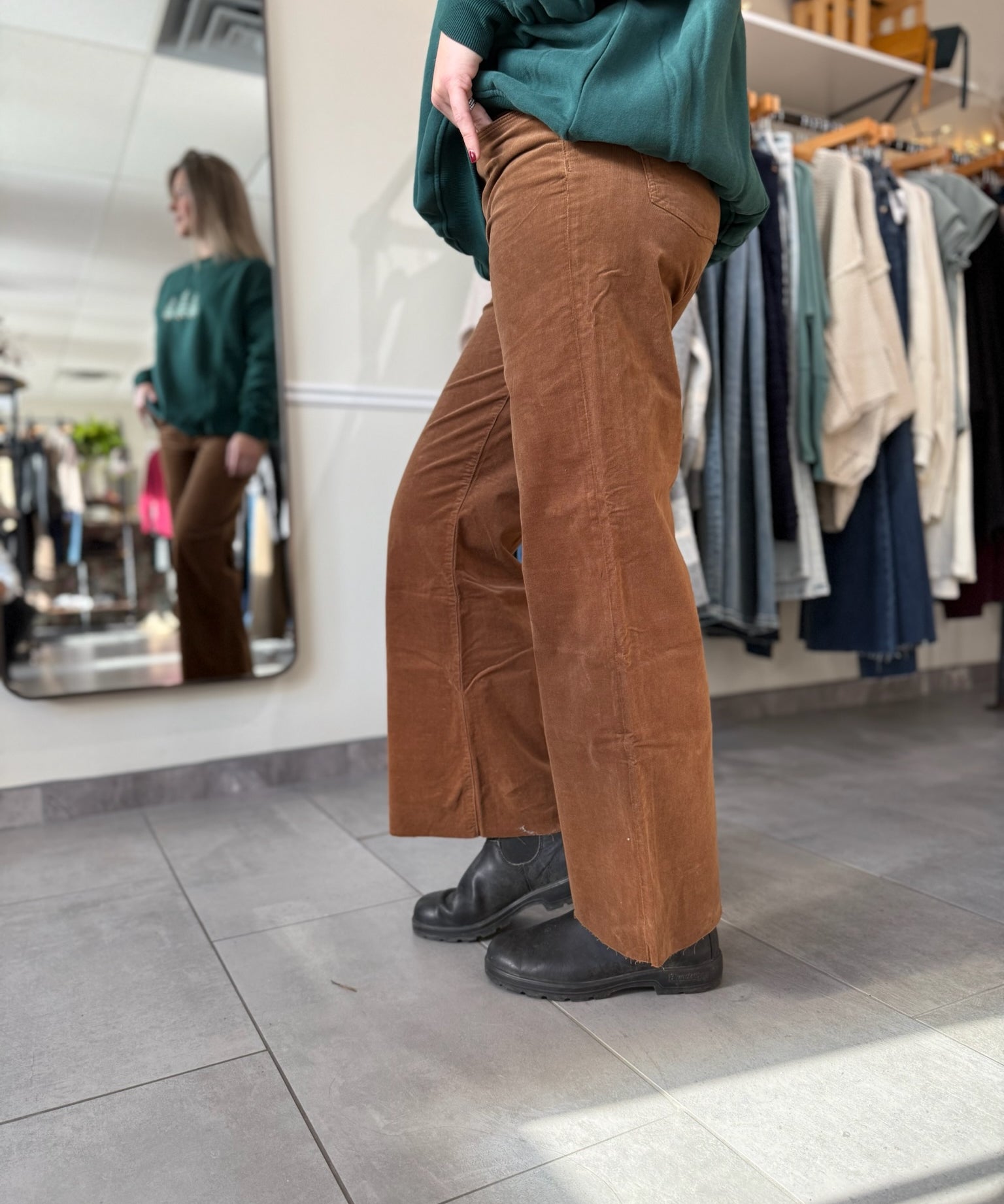 Meg High Rise Fab Ab Wide Leg Corduroy Pants - Cognac