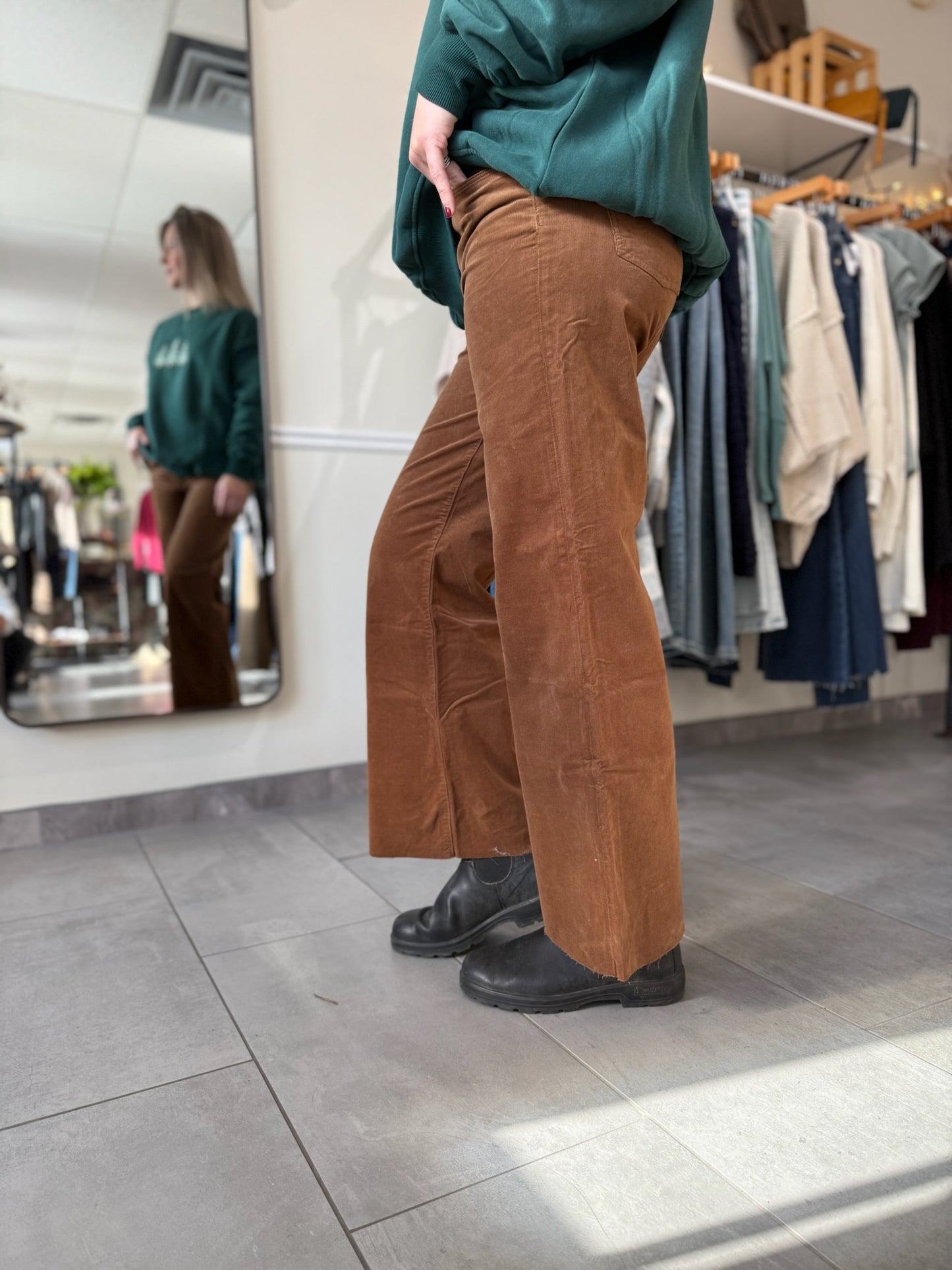 Meg High Rise Fab Ab Wide Leg Corduroy Pants - Cognac