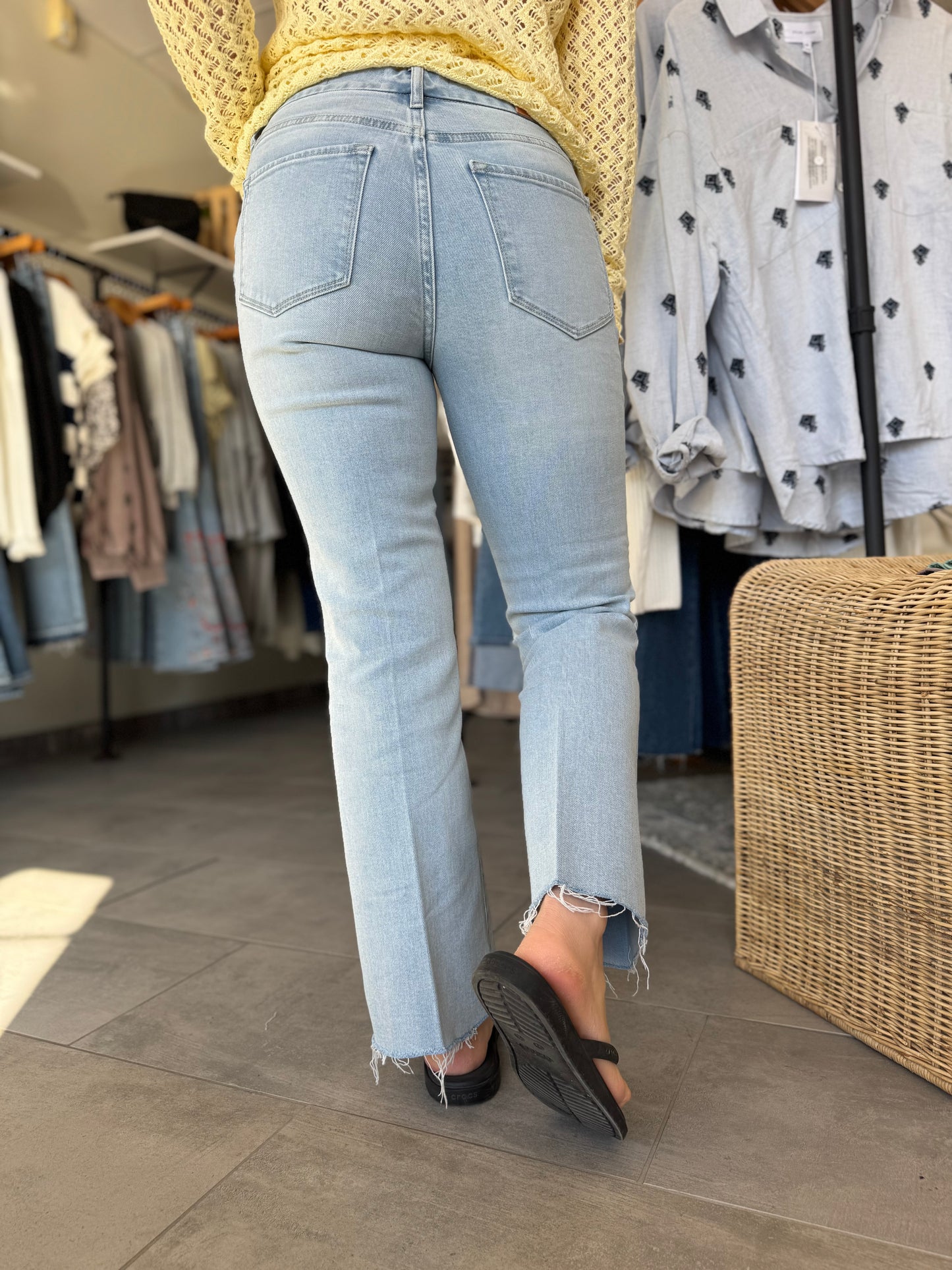 Jeanne Mid Rise Crop Flare Jeans | Misty Cloud