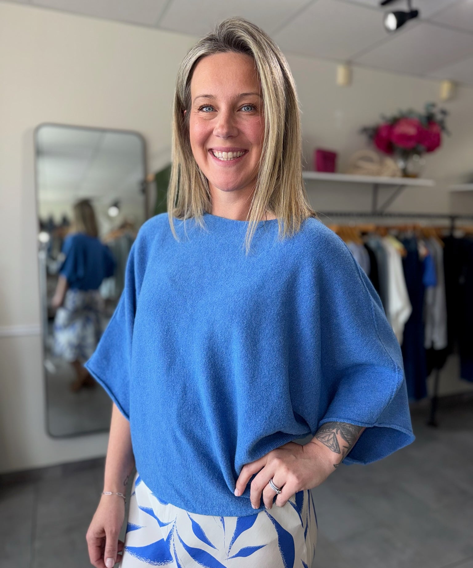 Batwing Knit Top | Ocean Blue