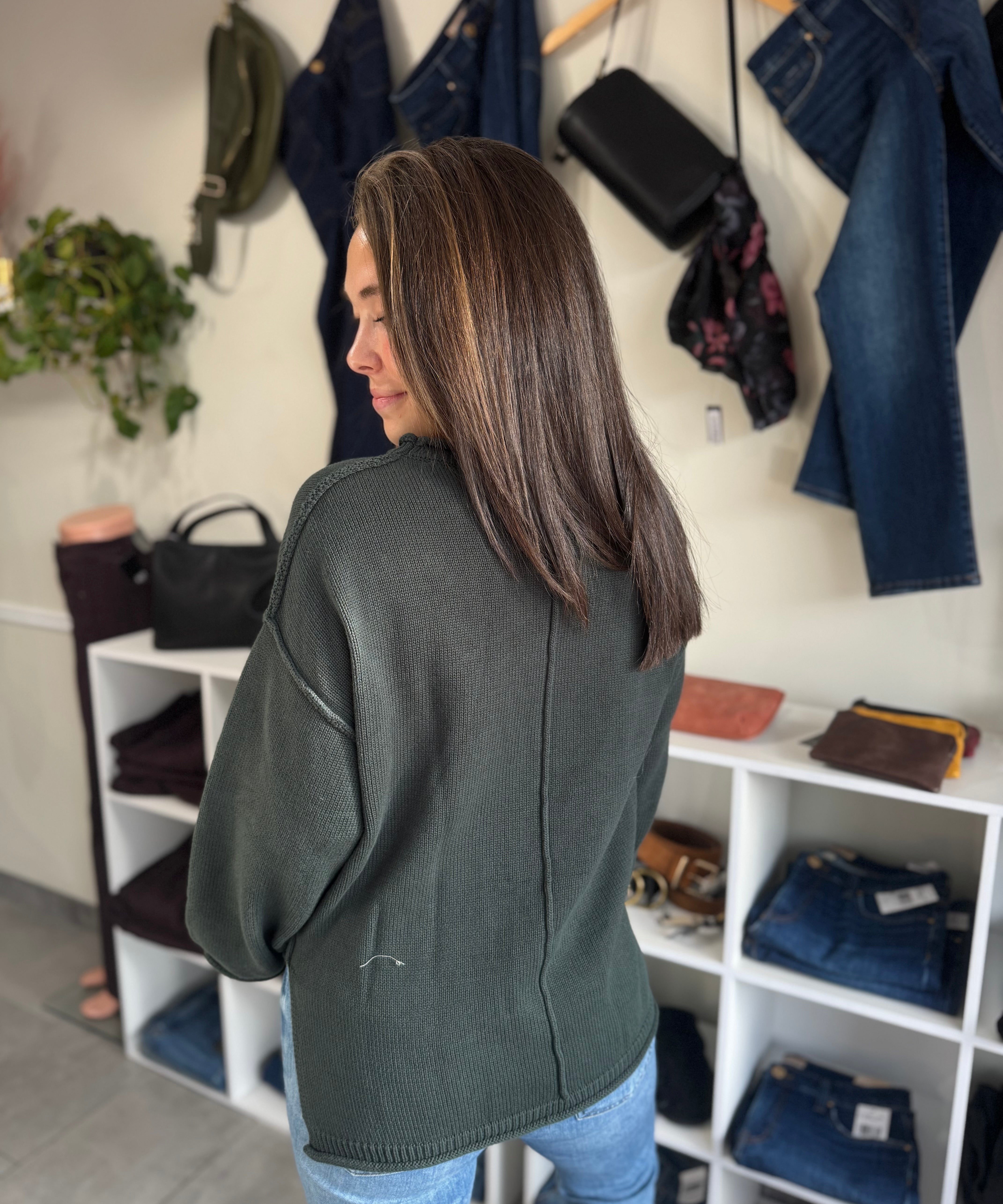 Oversized Side Slit Knit Sweater | Hunter Green