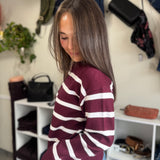 Sam Striped Crew Neck Sweater | Bordeaux/Ivory