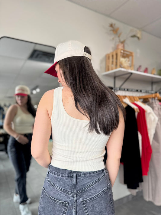 Seamless & Padded Scoop Neck Tank | Cream