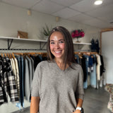 Italian V-Neck Lightweight Knit Top | Mochaccino