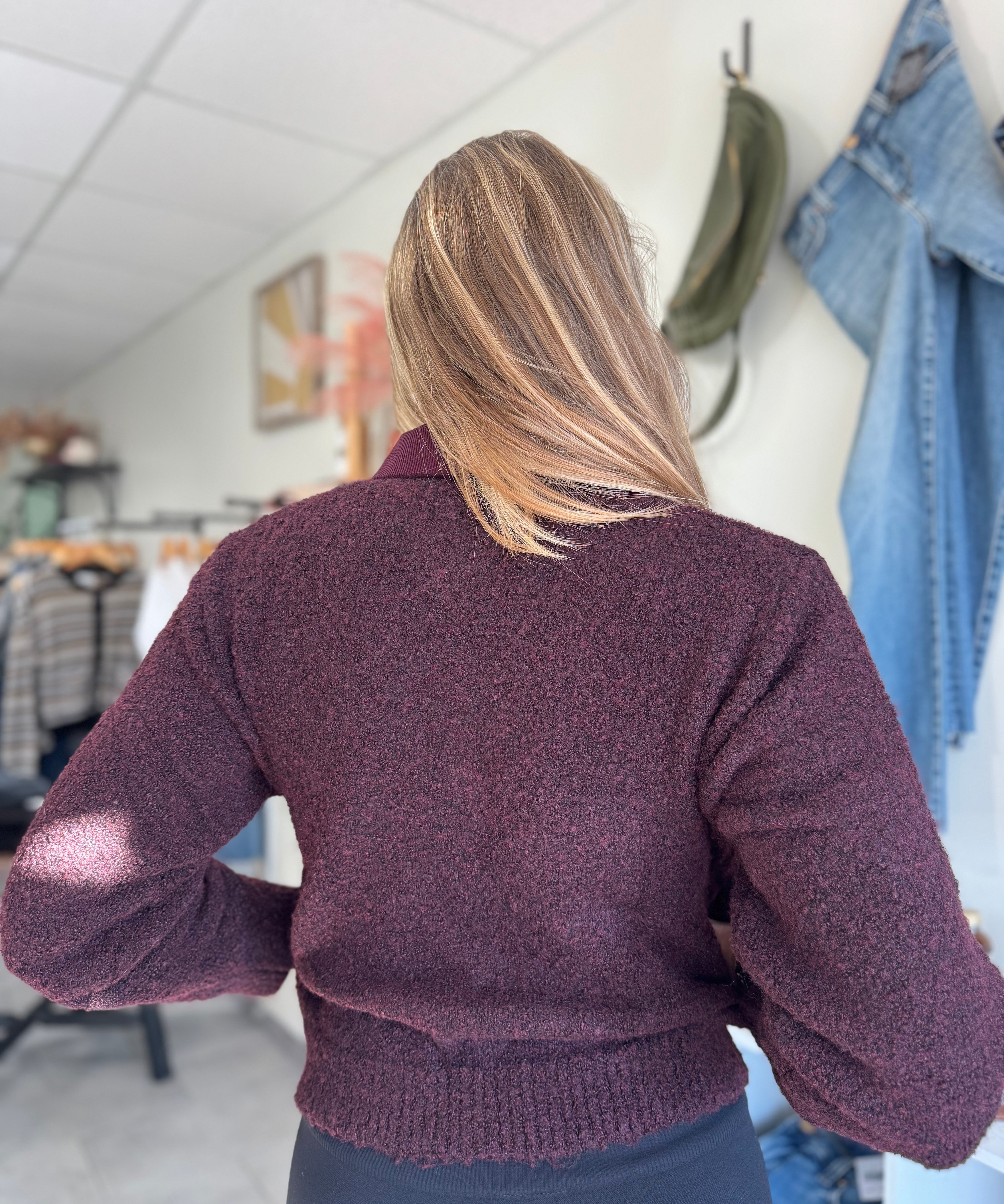 Sasha Knit Jacket with Corduroy Collar | Claret