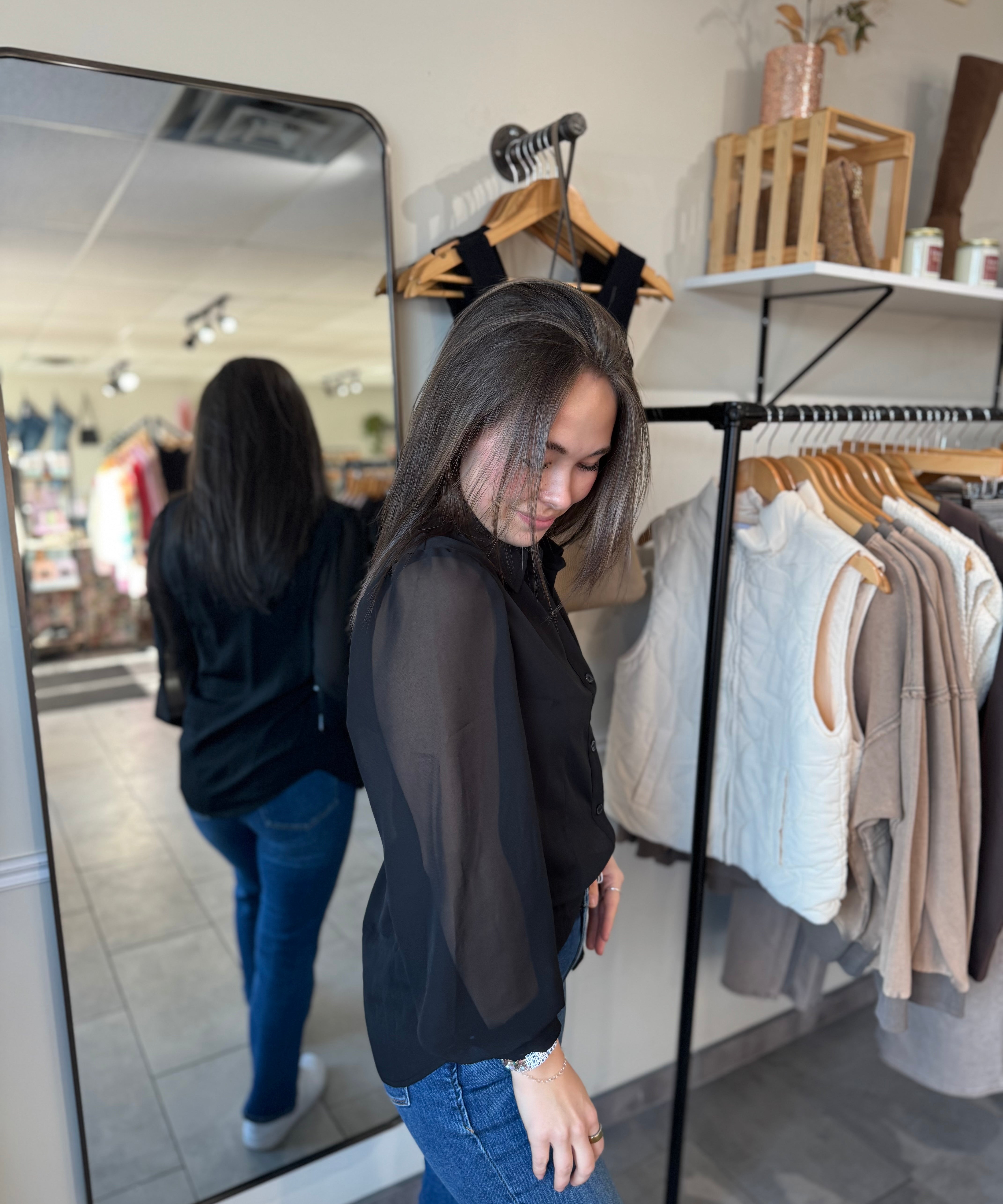 Mabel Long Sleeve Button Down | Black